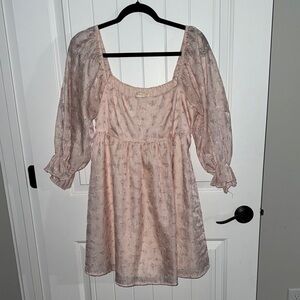 Pink Floral Dress with Puff Sleeves